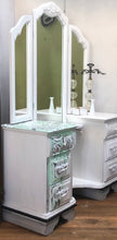 Load image into Gallery viewer, White hand painted wooden vanity with floral accents (Furniture)