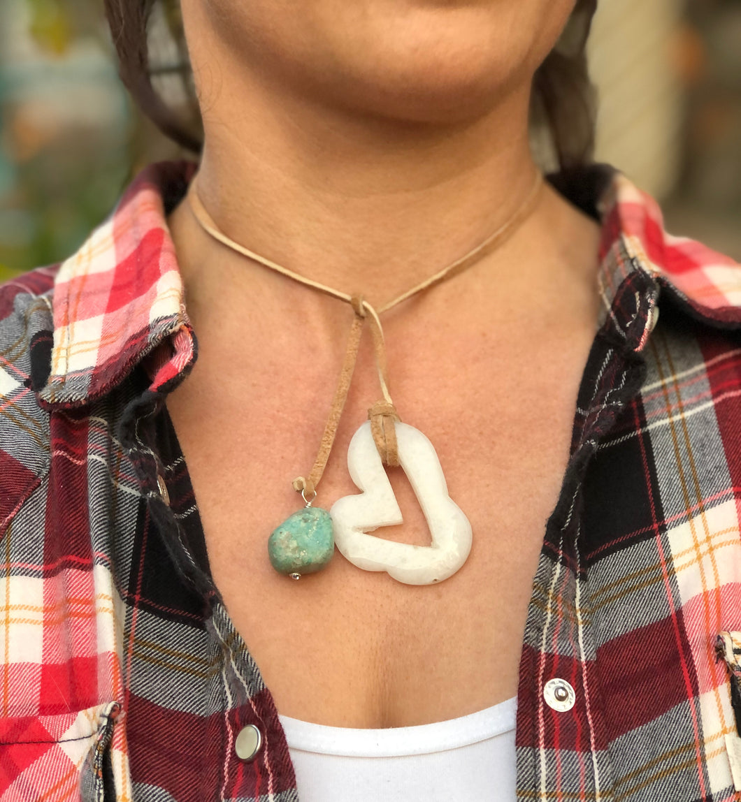 Quartz Heart and Turquoise Wrap Necklace