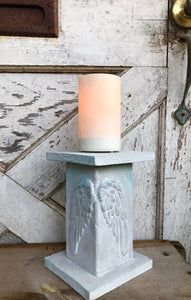 Wooden Candlestick/Riser adorned with angel wings